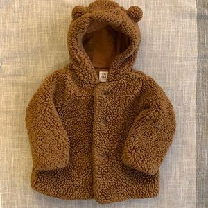 BabyGap 6-12mo Sherpa fleece hooded teddy bear button-up coat